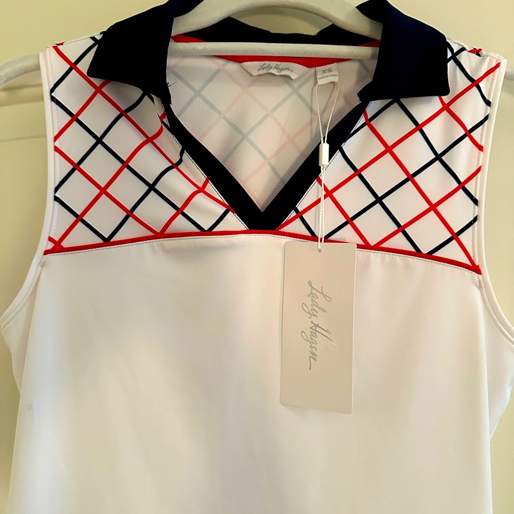 NWT Lady Hagen Sleeveless Golf Polo, Red White & Blue, Sz XS